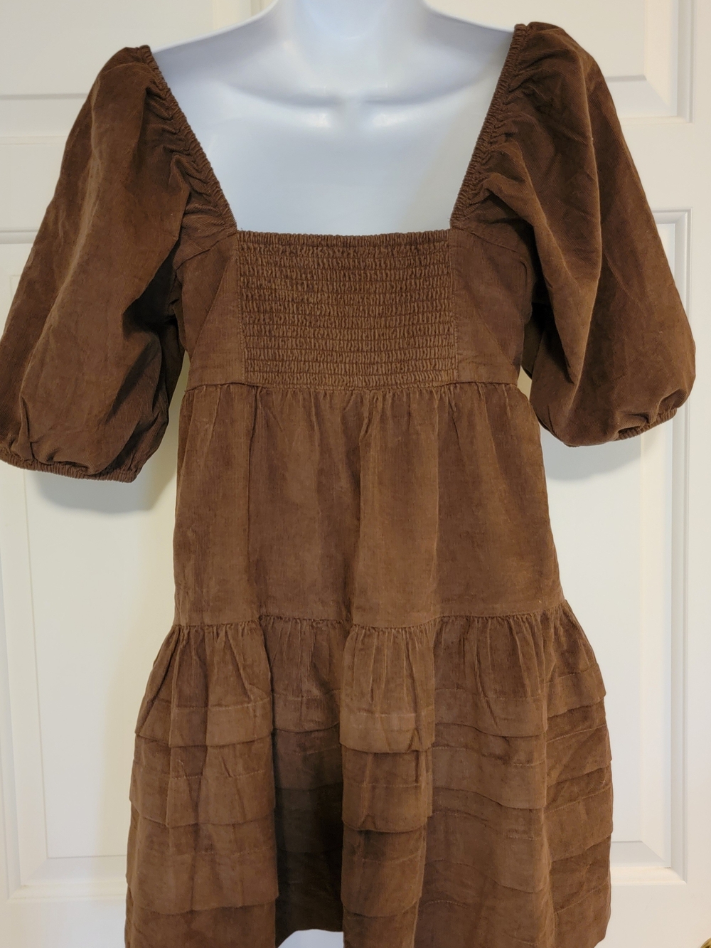 American Eagle Outfitters Chocolate Brown Puff Sleeve Smock Mini Dress